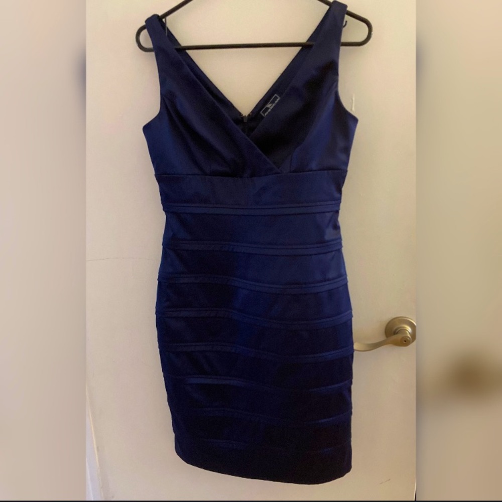 Classic Satin Navy Blue Dress - Business Cocktail Appropriate